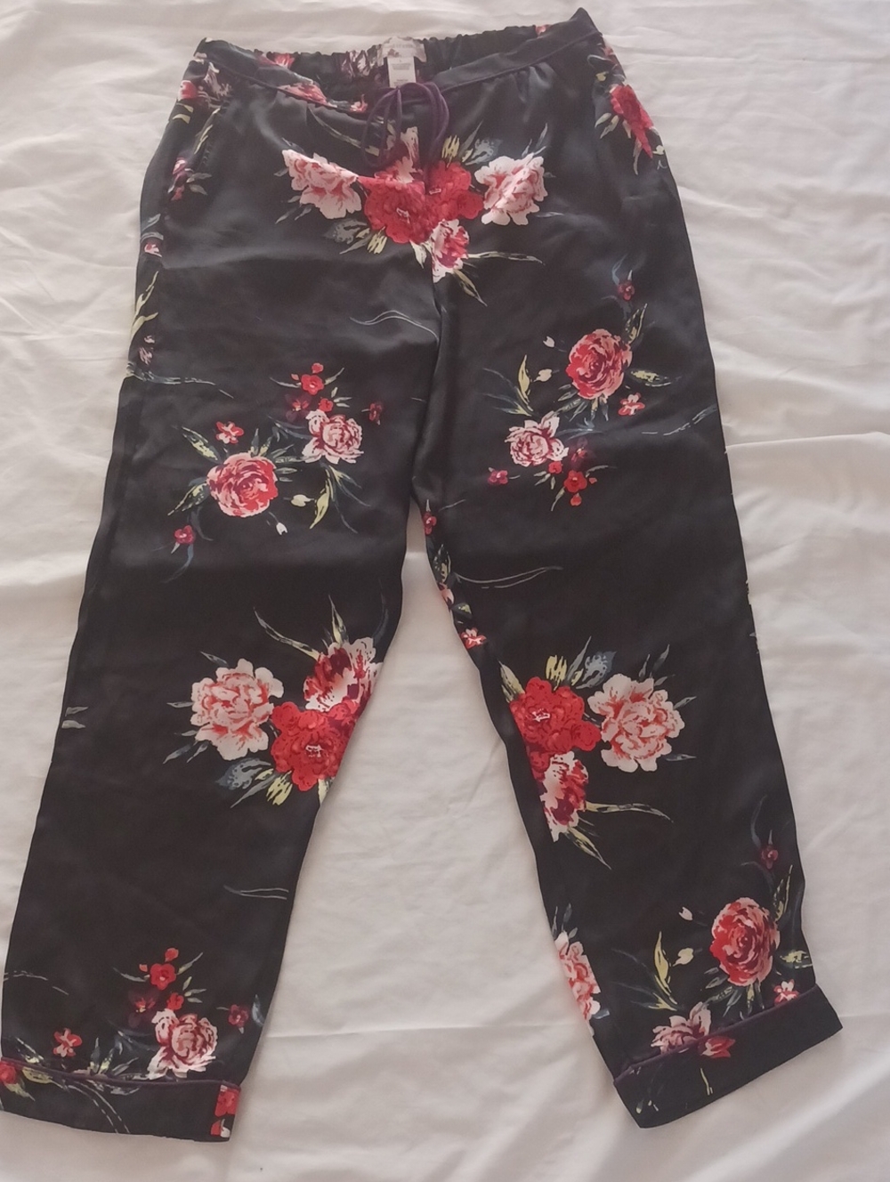 Band of Gypsies Black Joggers with Red Floral Print